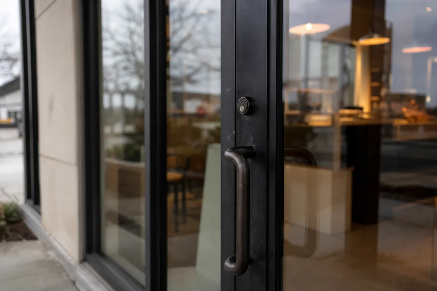 Glass entrance door of a local business