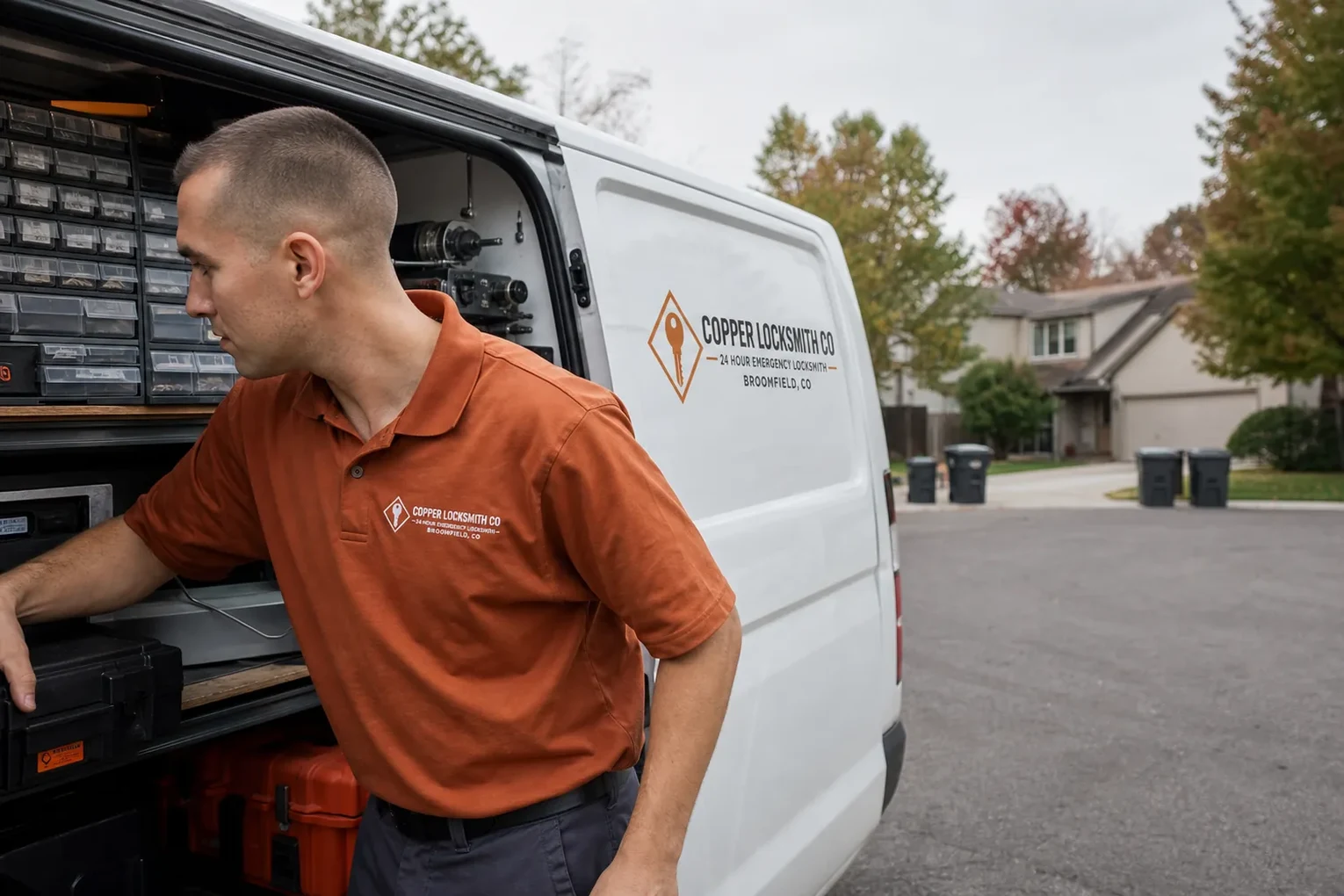 The Copper Locksmith Co service van, stocked for lockouts and key cutting in Broomfield